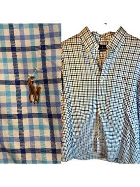 Ralph Lauren Men’s xl Blue White Gingham Check Button Down Oxford Shirt Pony